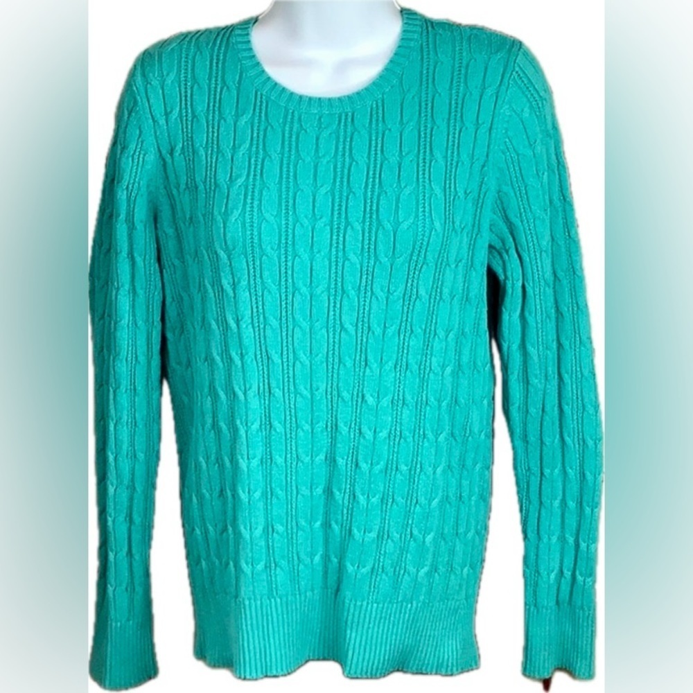 St. John’s Bay L Sweater Turquoise Top Cable Knit Blouse Stretchy & Soft Comfy